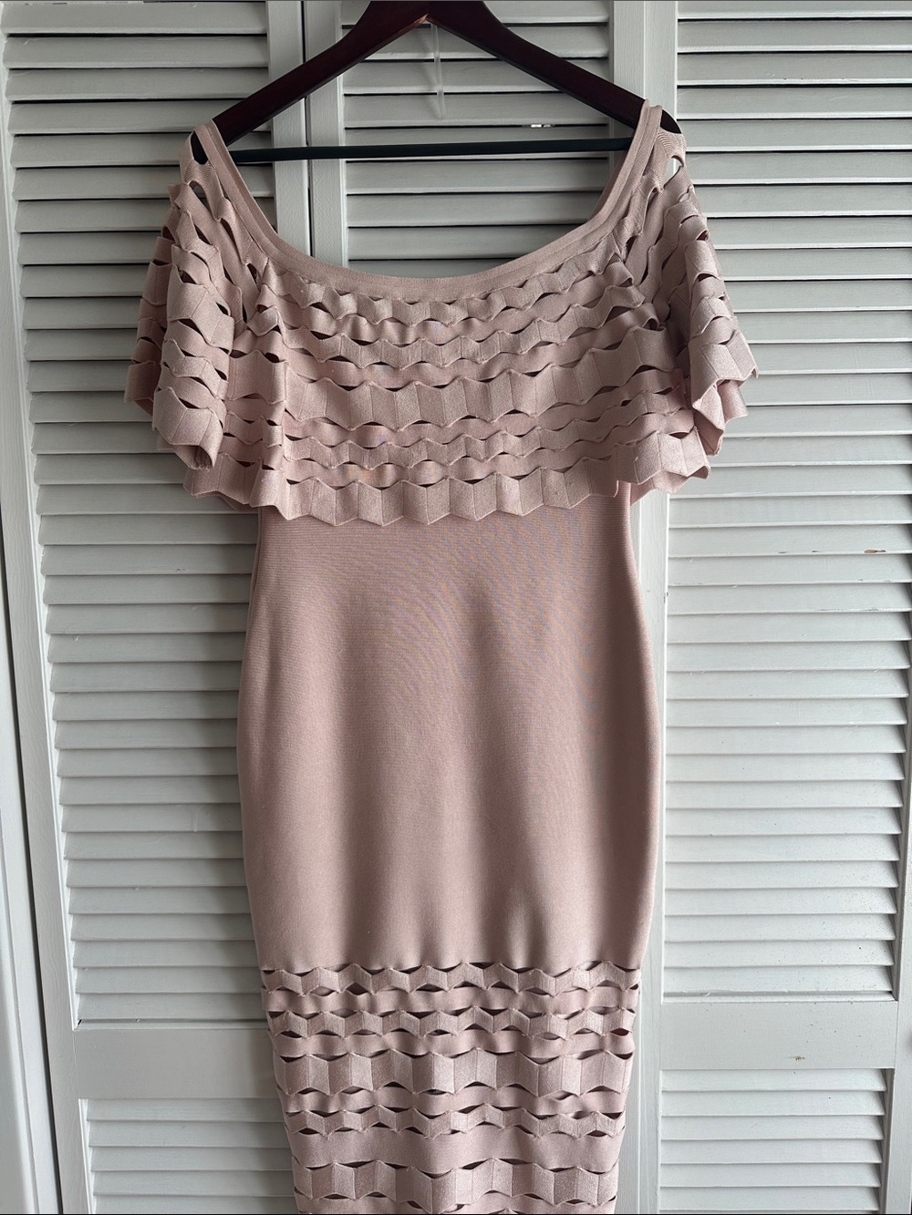 Off-Shoulder Blush Pink Bodycon Knit Dress